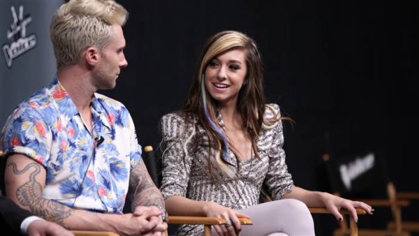 Adam Levine and Christina Grimme during a session on The Voice